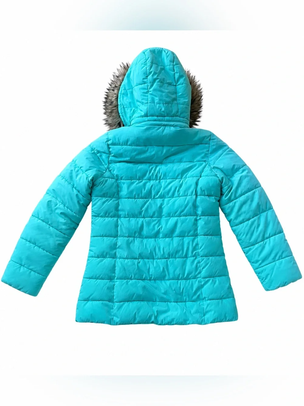 Justice Girls Aqua Faux Fur Hooded Puffer Winter Coat Size 12/14